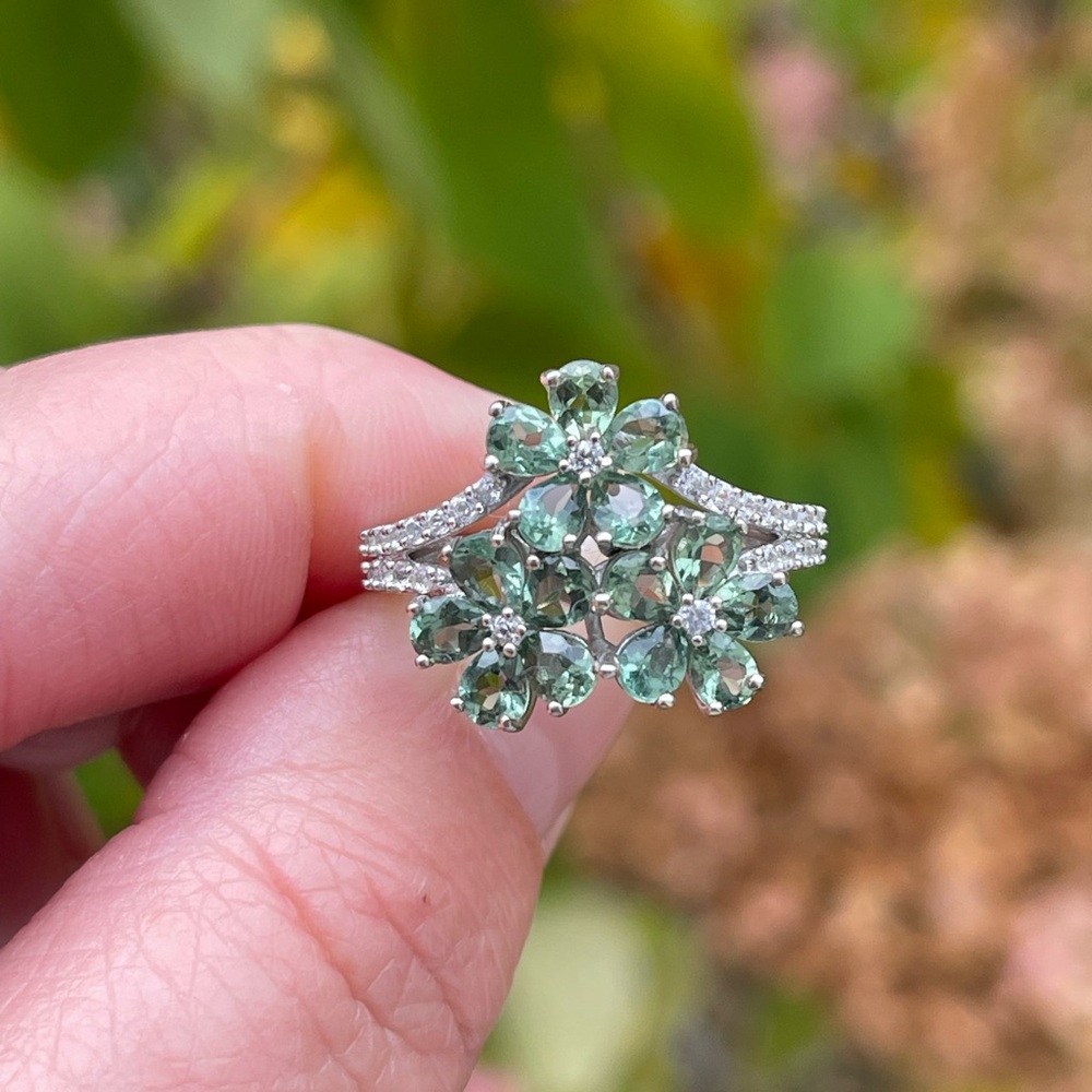 BOGO Malagasy pine apatite floral ring